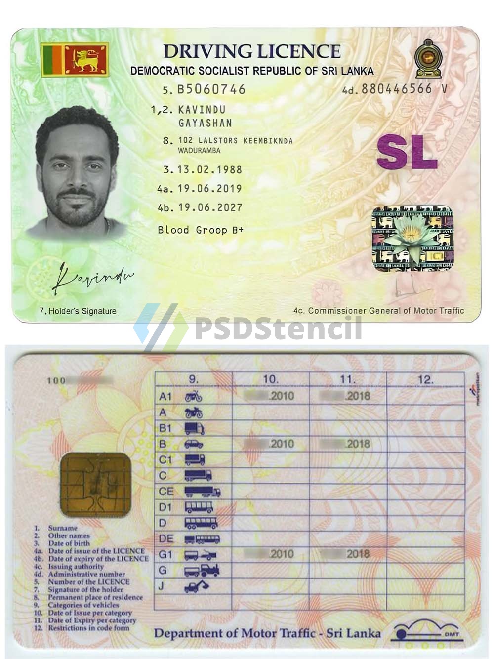 南亚| Sri Lanka DL斯里兰卡驾照/驾驶证PS/PSD模板（V1）