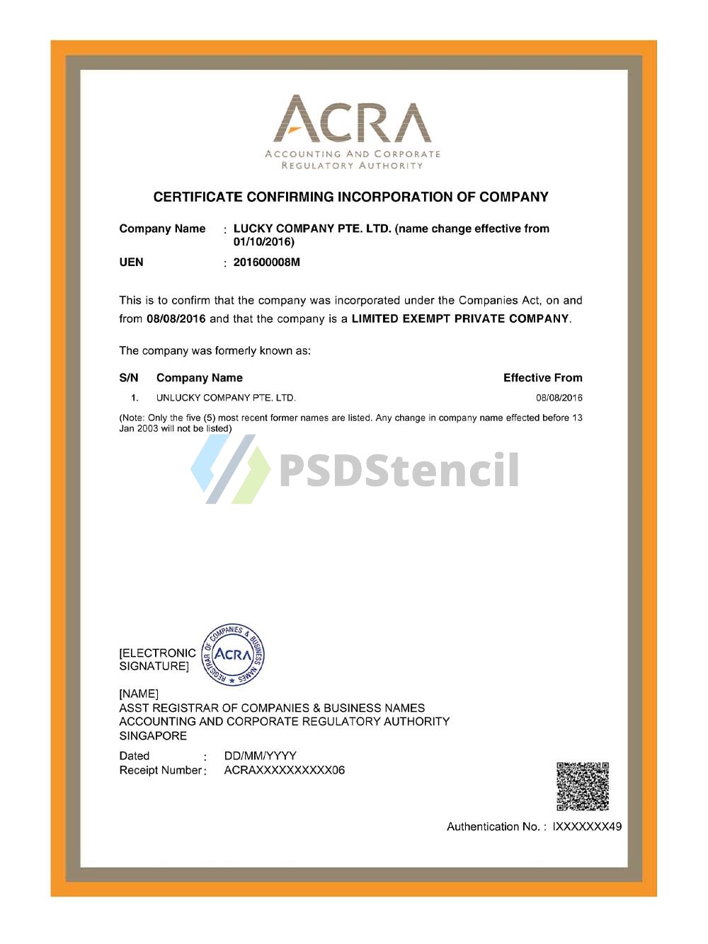 Singapore Company Certificate新加坡企业营业执照pdf模板