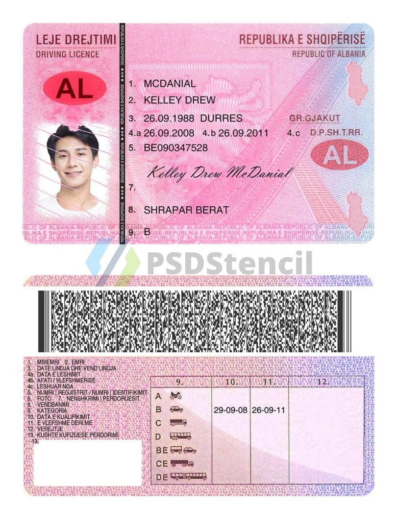 欧盟|Albania DL阿尔巴尼亚驾照/驾驶证PSD/PS模板