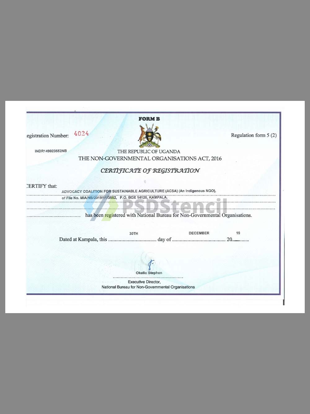 非洲|Uganda Certificate Of Registration乌干达企业/非盈利组织登记证pdf模板