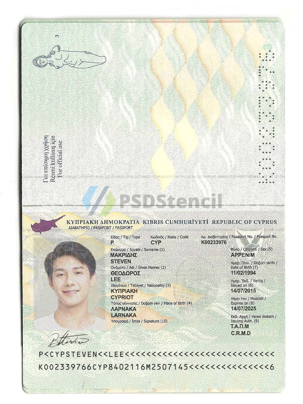 欧洲|Cyprus passport塞浦路斯护照PSD/photoshop/PS模板（V2）