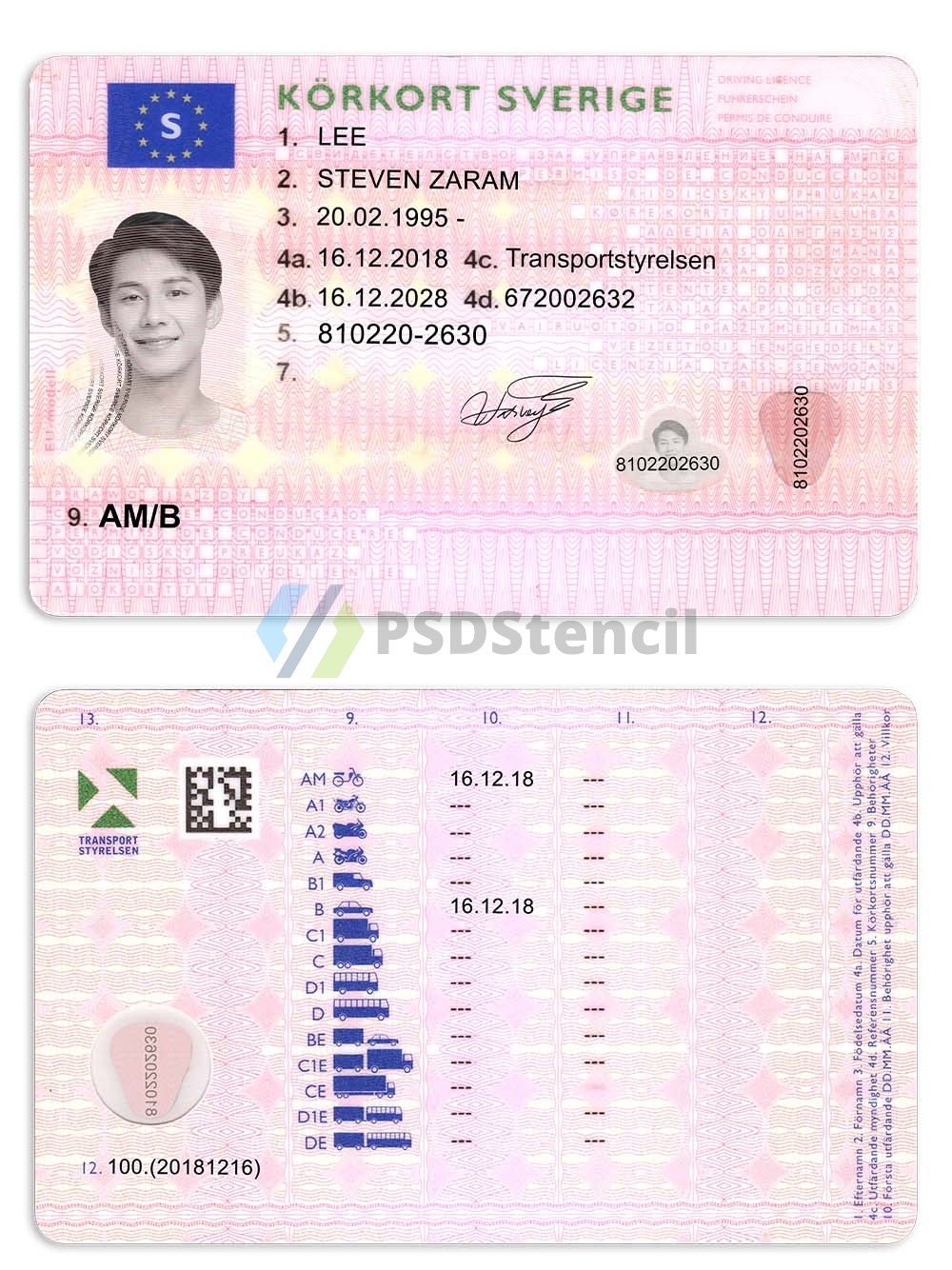北欧| Sweden DL瑞典驾照/驾驶证PS/PSD模板（V2）