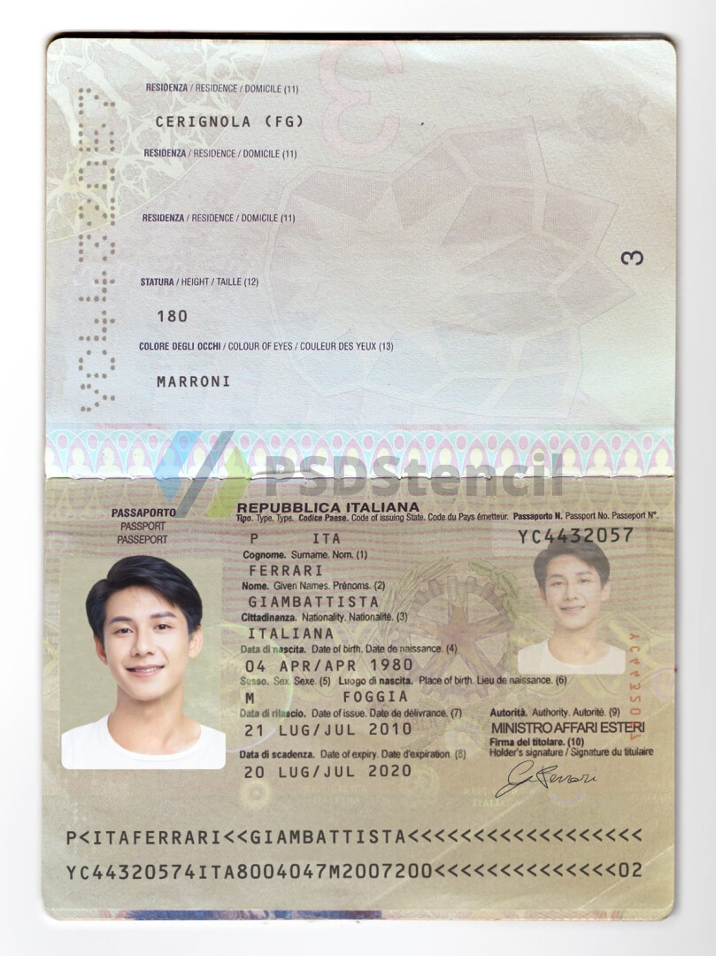 欧盟|Italy Passport意大利护照PSD/photoshop/PS模板 (old)