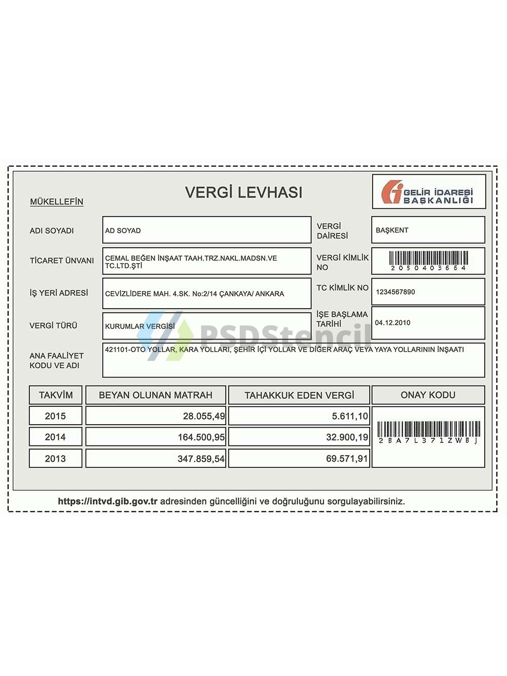 中东|Turkey Address&Tax Proof土耳其公司税务申报表/税务证明PS/PSD模板