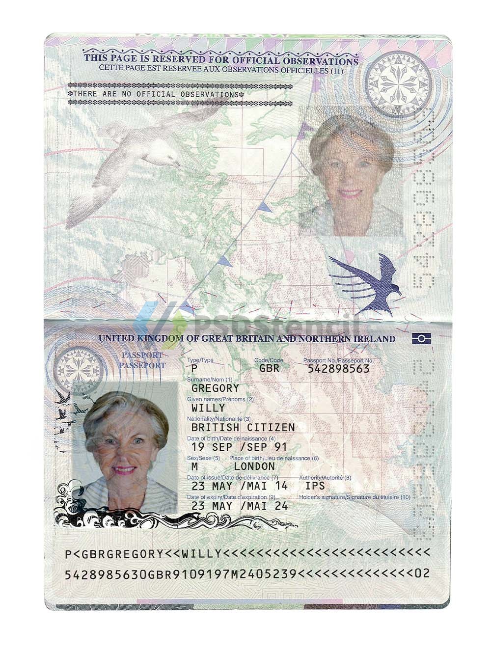 欧洲|UK/England Passport英国护照PS/Photoshop/PSD模板（Old2高清版）