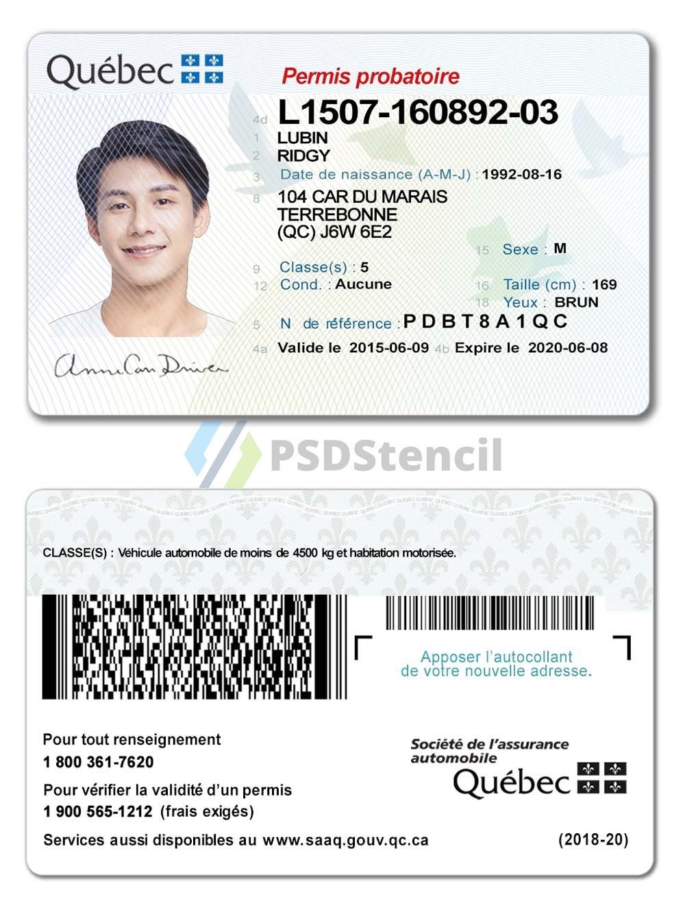 Canada Quebec DL加拿大魁北克驾照/驾驶证PS/PSD模板 (2022)
