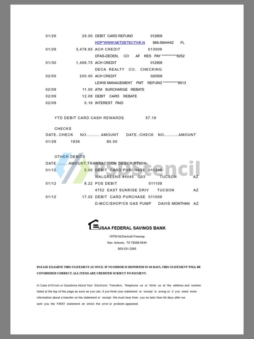 北美|美国USAA Bank Statement银行账单/KYC地址证明word模板 V1