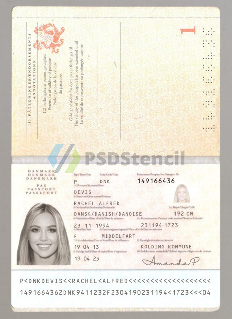 欧盟|北欧|Denmark passport丹麦护照PSD/Photoshop/PS模板
