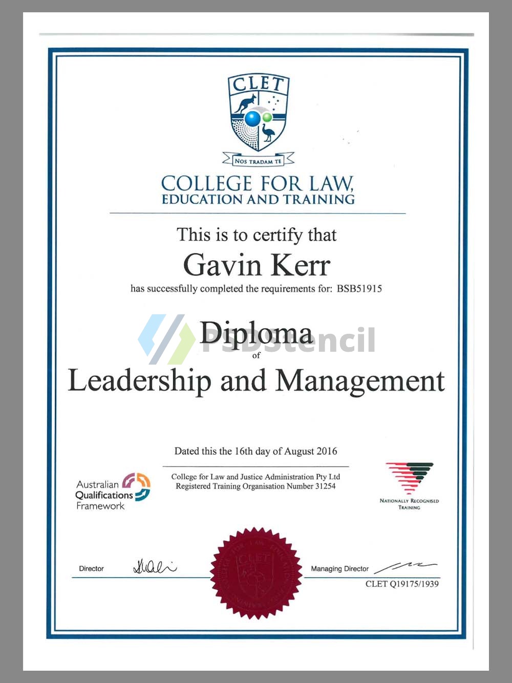 Australia CLET Diploma Certificate澳大利亚大学学位证书pdf模板