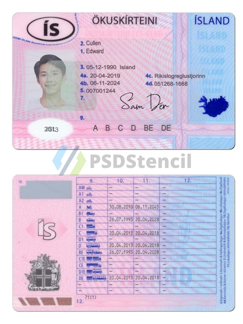 北欧| Iceland Driver License冰岛驾照/驾驶证PS/PSD模板