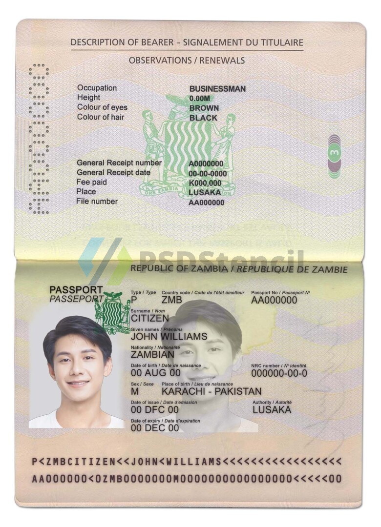 非洲 Zambia Passport赞比亚护照PhotoshopPSD模板