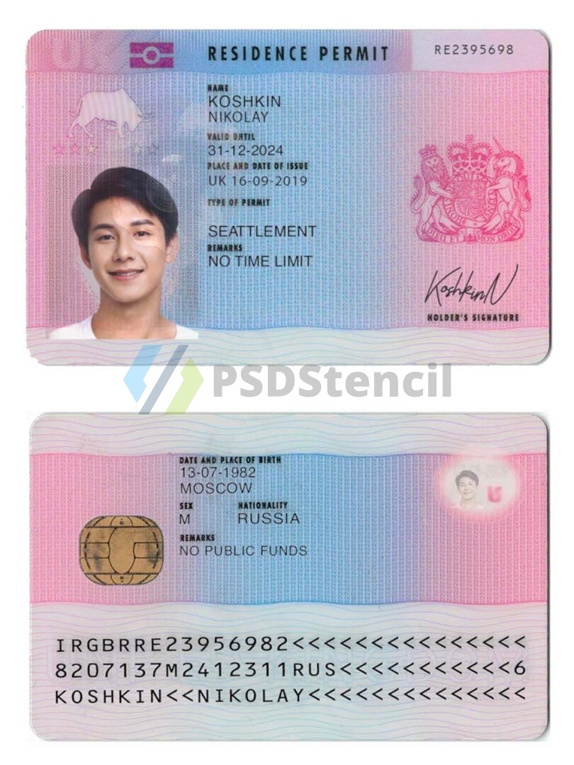 UK/England Residence Permit英国居留卡/居住证/暂住证PSD模板