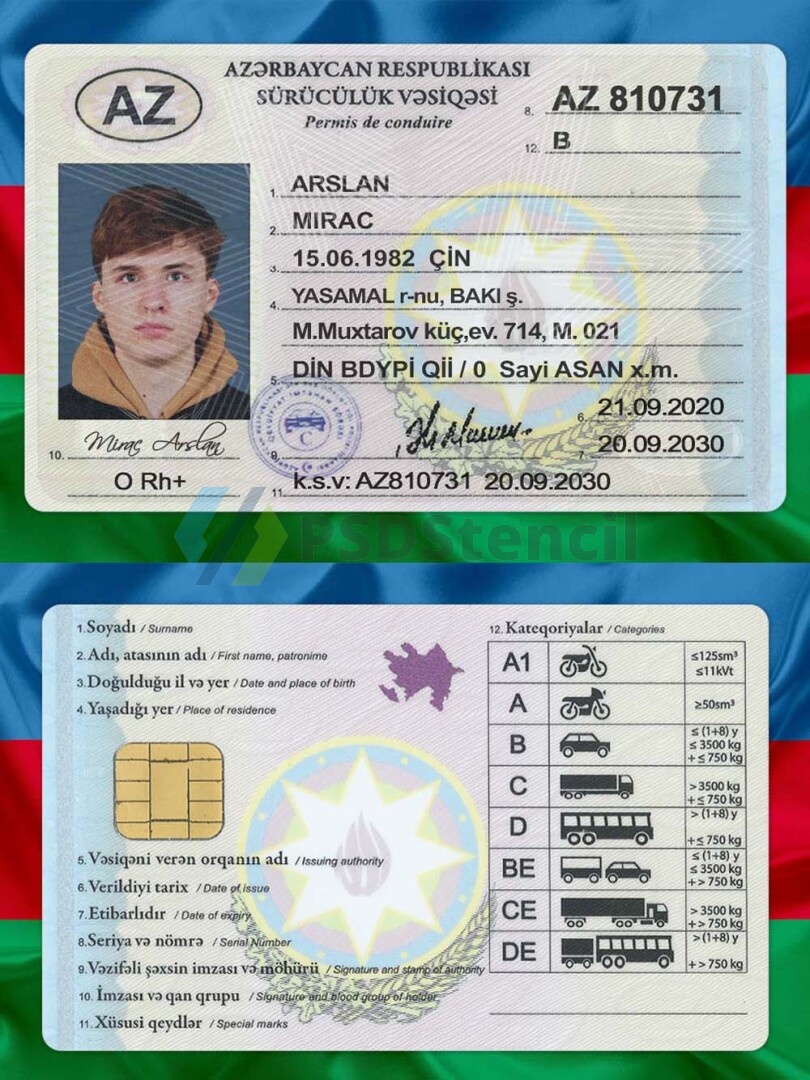 西亚 | Azerbaijan DL阿塞拜疆驾照/驾驶证PS/PSD模板