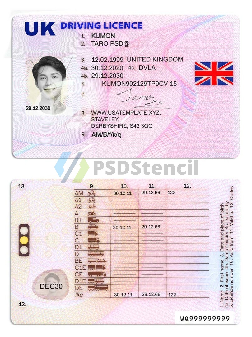 欧洲| UK/England DL英国驾照/驾驶证PS/PSD模板（V4）