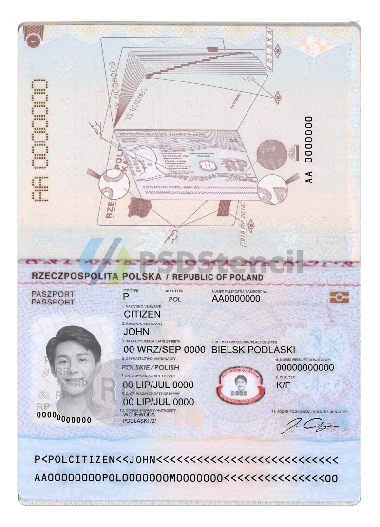 欧洲| Poland Passport波兰护照Photoshop/PSD模板（V2）