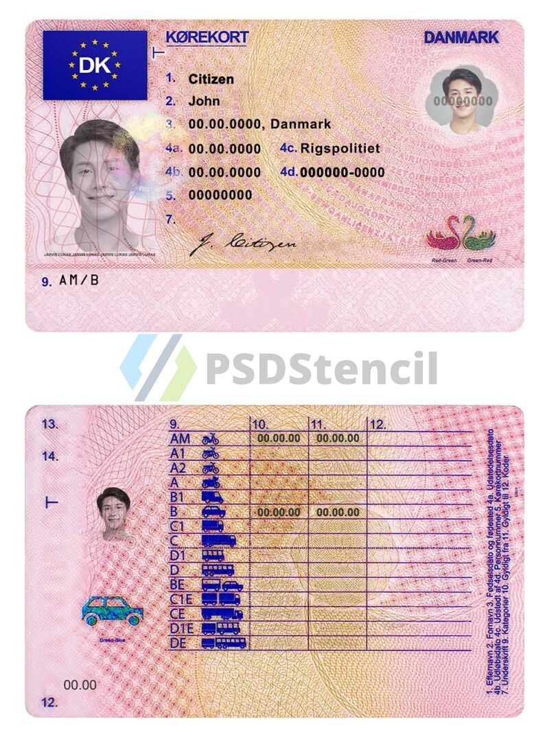 欧盟|Denmark Driving Licence丹麦驾照/驾驶证PSD模板