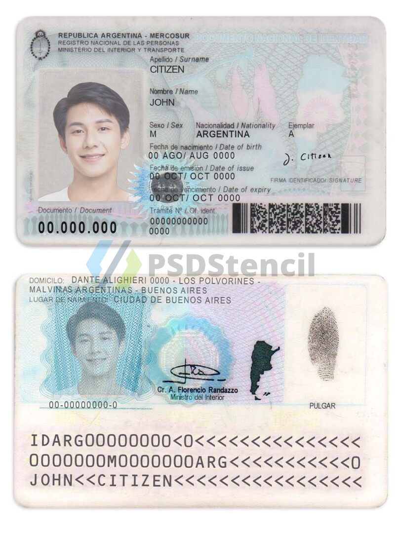 南美UNASUR Argentina ID Card Template阿根廷身份证卡PSD模板