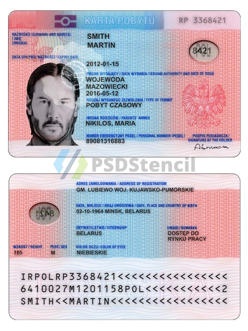 Poland Residence Permit Card Template波兰居住证/居留卡PSD模板(V2)