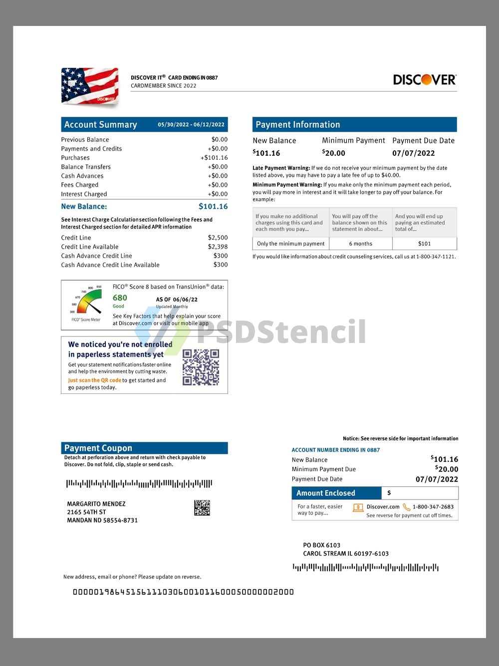 USA Discover IT Card Statement美国发现银行信用卡账单pdf模板