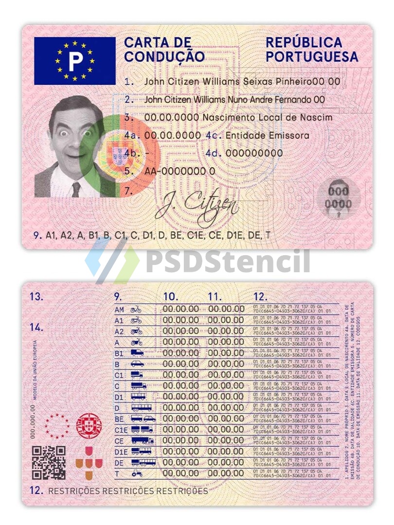 欧盟| Portugal Driving Licence葡萄牙驾照/驾驶证PSD模板